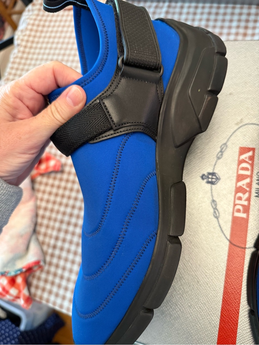 Prada Men's Blue Slip-On Sneaker with Black Strap neoprene NEW W BOX BARNEYS - Picture 4 of 8